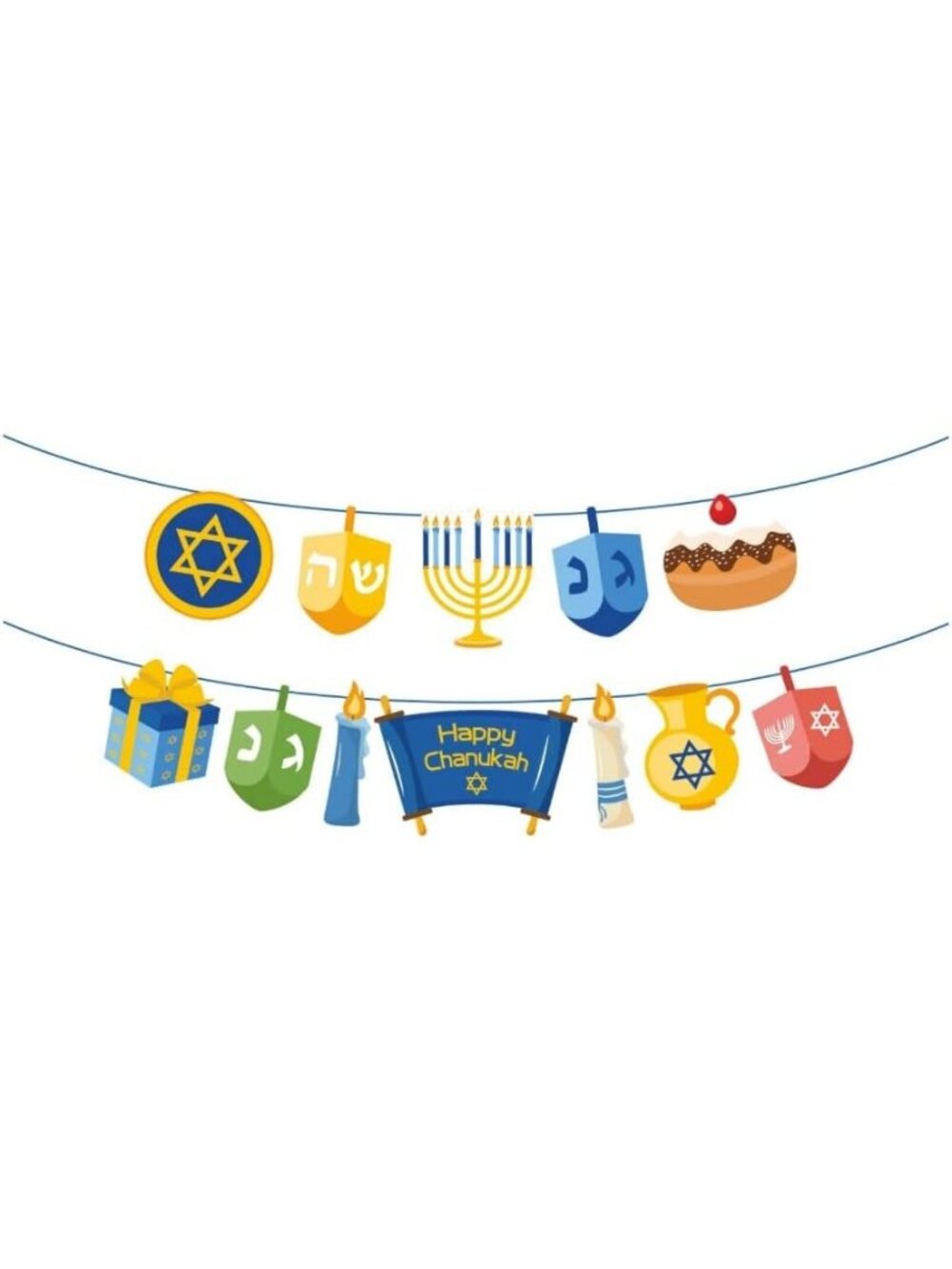 Hanukkah-Themed Party Banner With Dreidels & Menorah Designs